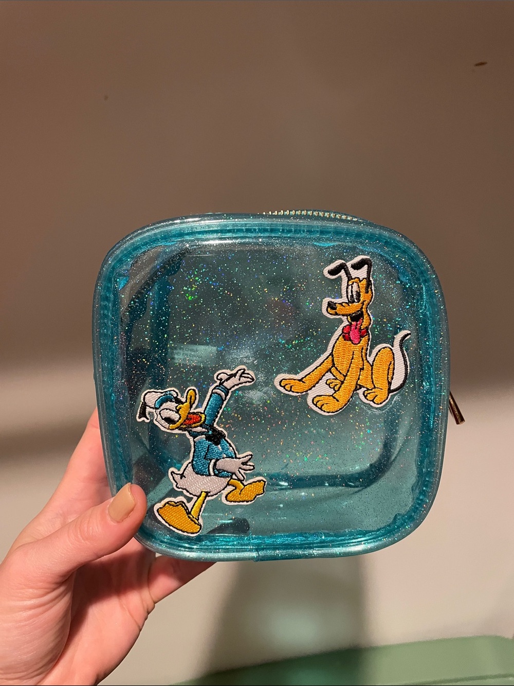 Sparkly Teal Disney Character Cosmetic Pouch - Donald Duck & Pluto
